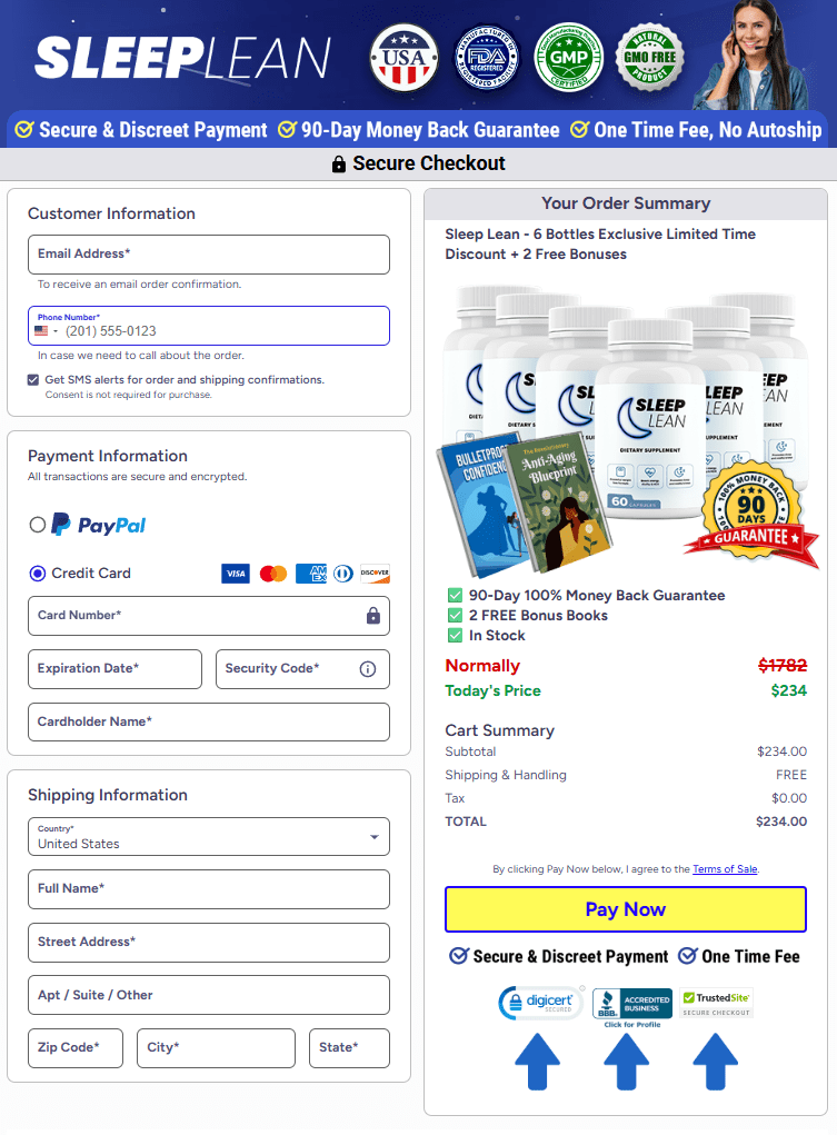 Sleep Lean secure checkout page